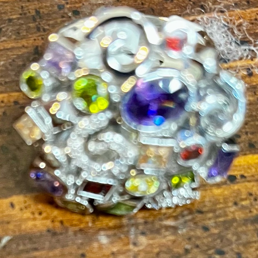 Elegant Multicolor Gemstone Silver Ring